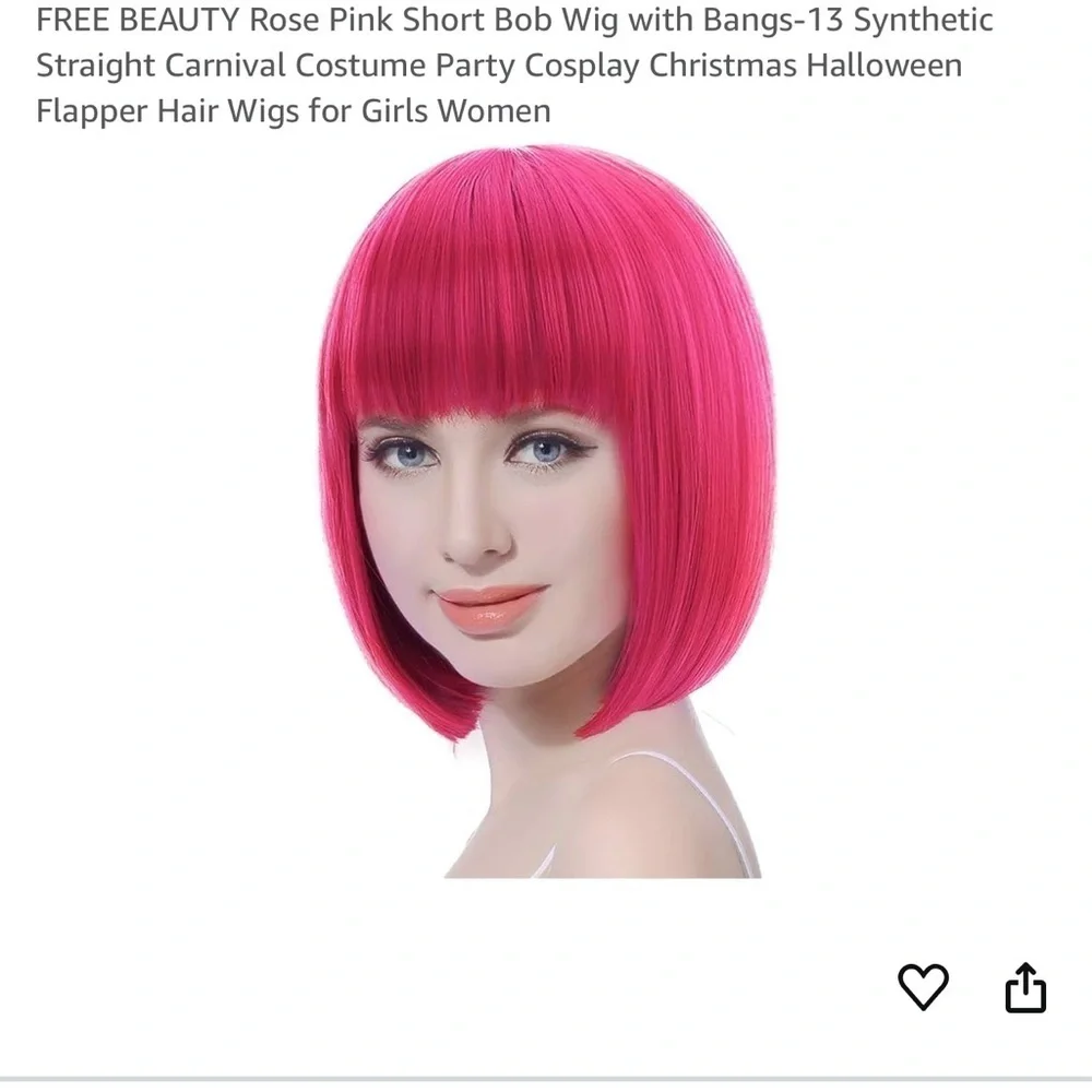 Free Beauty Rose Pink Bob wig with bangs